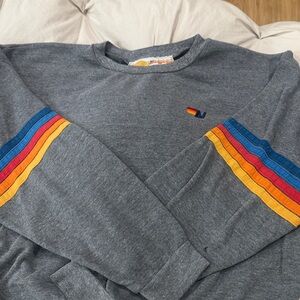 Aviator Nation Gray Sweater with Multicolor Stripes